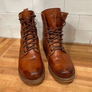 FRYE Veronica Distressed Cognac Brown Lace Up Combat Boots Size 7B